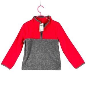 OshKosh B'gosh Quarter Zip Fleece Pullover Colorblock Red Gray 5 Kids Boys